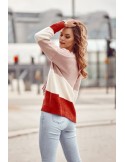 Cardigan scurt tricolor, roz inchis si rosu 3211070 - Magazin online - Boutique